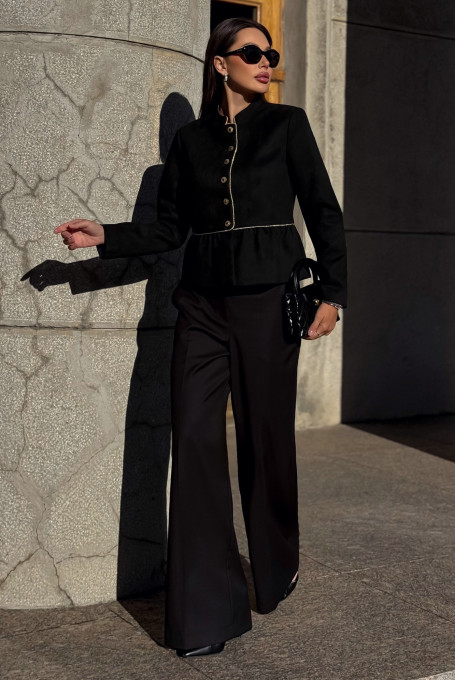 Женский чёрный замшевый жакет нарядный 25-607-1