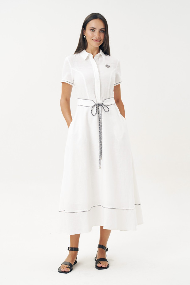 Белое льняное платье-рубашка URS - ЮРС в морском стиле