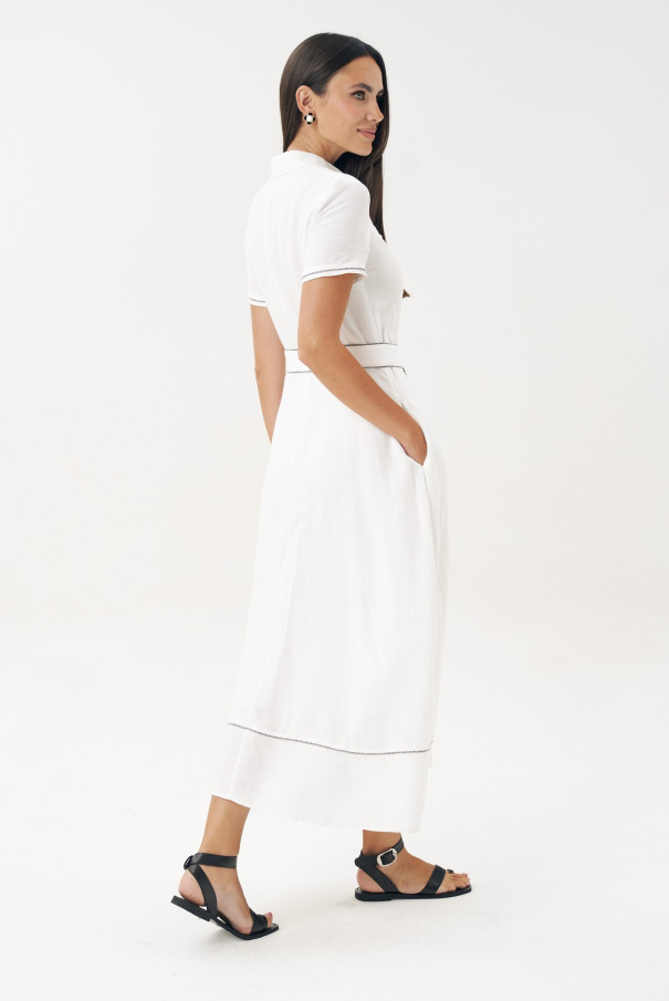 Белое льняное платье-рубашка URS - ЮРС в морском стиле
