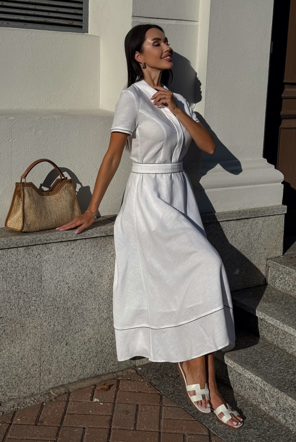 Белое льняное платье-рубашка URS - ЮРС в морском стиле