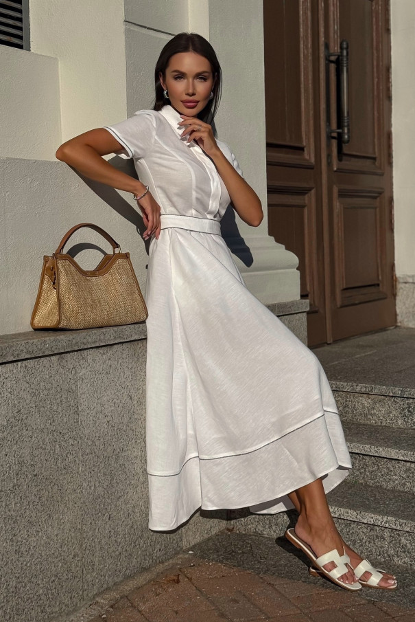 Белое льняное платье-рубашка URS - ЮРС в морском стиле