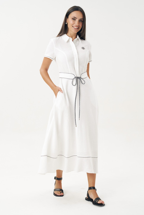 Белое льняное платье-рубашка URS - ЮРС в морском стиле