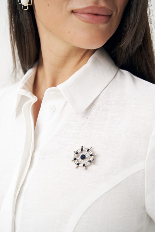 Белое льняное платье-рубашка URS - ЮРС в морском стиле