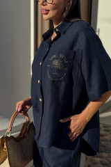 Костюм льняной летний с шортами и рубашкой URS / ЮРС