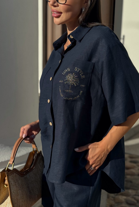 Синий летний костюм с шортами 25-617-1