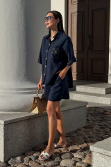 Костюм льняной летний с шортами и рубашкой URS / ЮРС