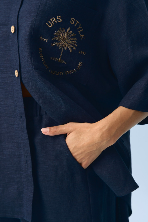 Костюм льняной летний с шортами и рубашкой URS / ЮРС