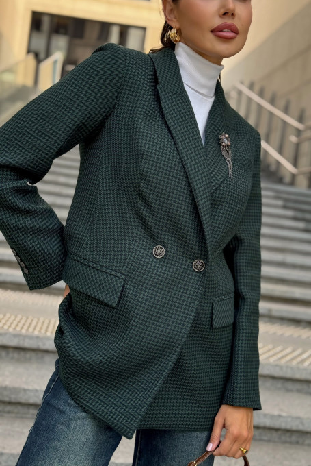 Жакет (пиджак) женский зелёный гусиная лапка  25-621-1