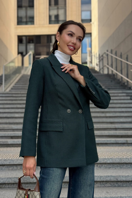 Жакет (пиджак) женский зелёный гусиная лапка  25-621-1