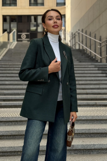 Жакет (пиджак) женский зелёный гусиная лапка  25-621-1