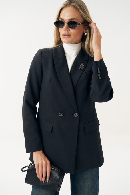 Жакет женский шерстяной приталенный тёмно-серый 25-621-2