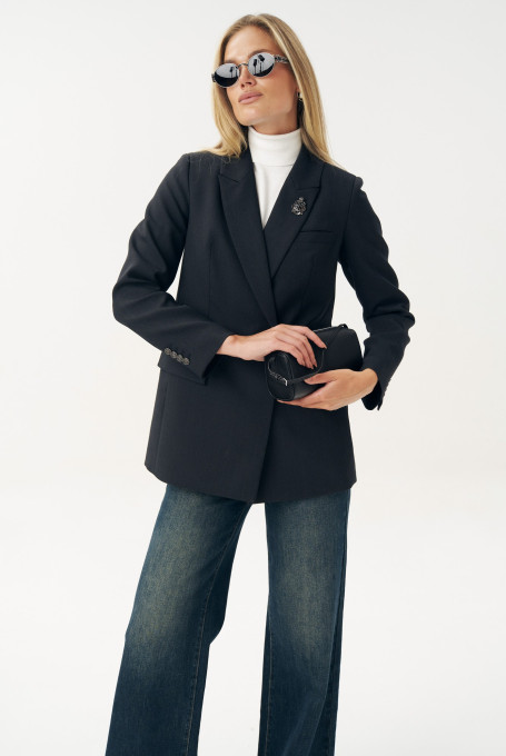 Жакет женский шерстяной приталенный тёмно-серый 25-621-2