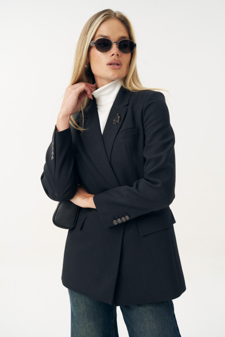 Жакет женский шерстяной приталенный тёмно-серый 25-621-2