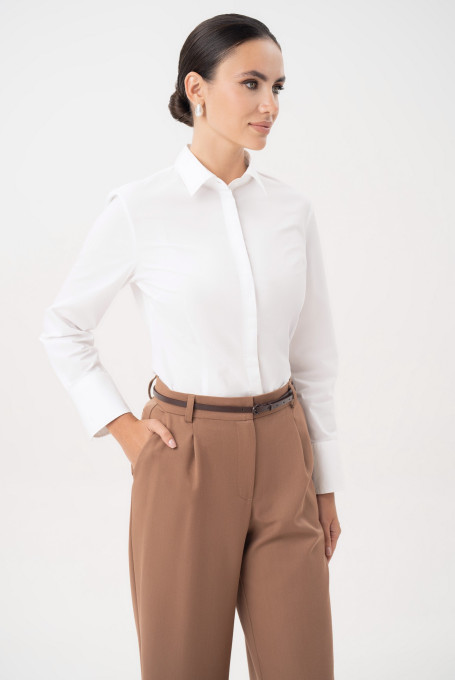 Белая приталенная рубашка женская офисная 25-634-1