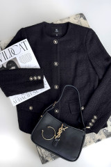 Черный твидовый жакет (пиджак) с брошью Rose URS / ЮРС классический стиль