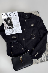 Черный твидовый жакет (пиджак) с брошью Rose URS / ЮРС классический стиль