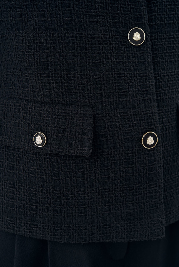 Черный твидовый жакет (пиджак) с брошью Rose URS / ЮРС классический стиль