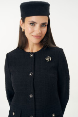 Черный твидовый жакет (пиджак) с брошью Rose URS / ЮРС классический стиль