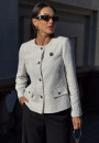 Белый твидовый жакет (пиджак)  с дизайнерской брошью 25-640-2