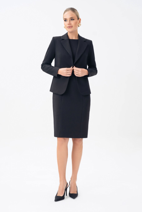 Черный женский приталенный классический жакет 25-641-1