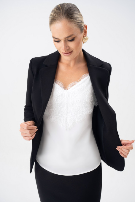 Черный женский приталенный классический жакет 25-641-1