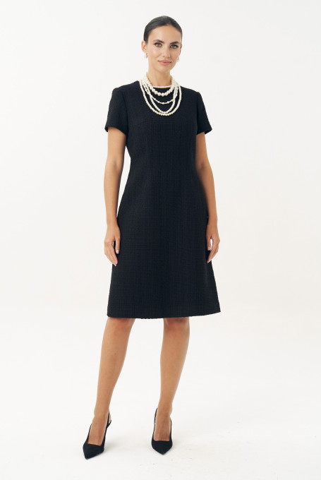 Твидовое черное платье миди трапеция женское 25-646-1