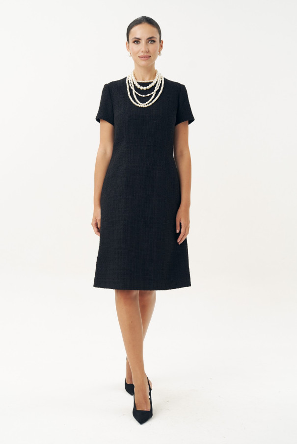 Платье твидовое черное миди трапеция URS / ЮРС
