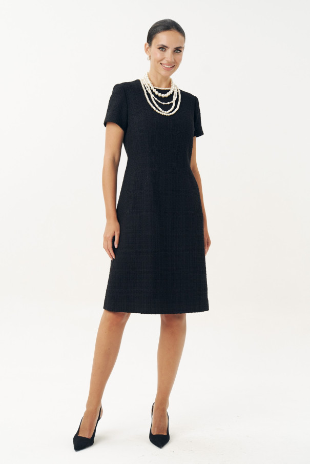 Платье твидовое черное миди трапеция URS / ЮРС