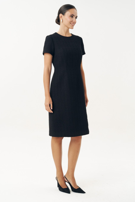 Твидовое черное платье миди трапеция женское 25-646-1