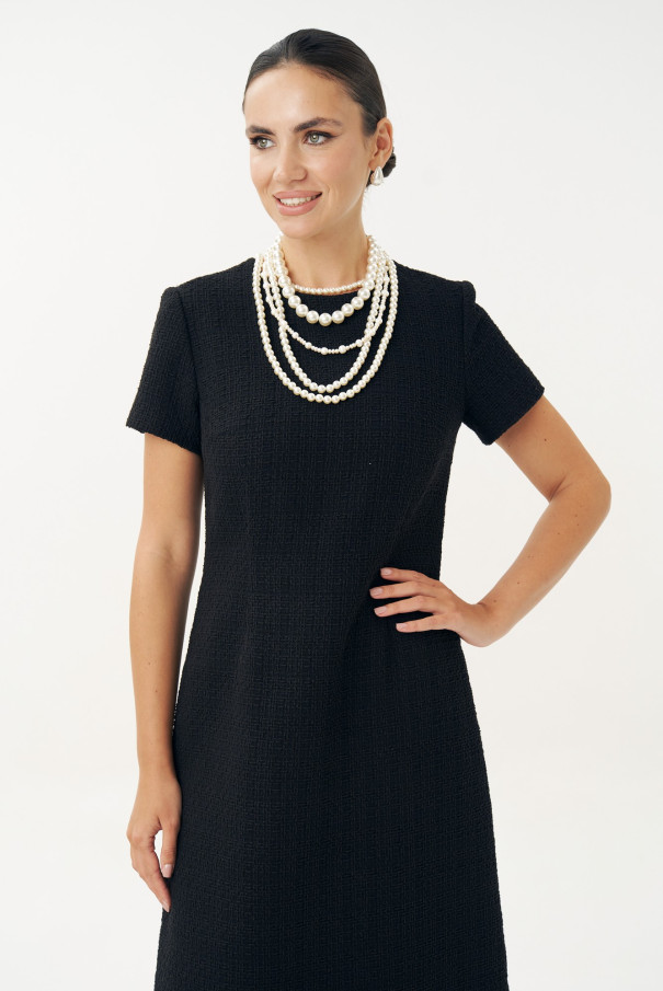 Платье твидовое черное миди трапеция URS / ЮРС