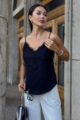 Черный кружевной топ на бретелях URS | ЮРС