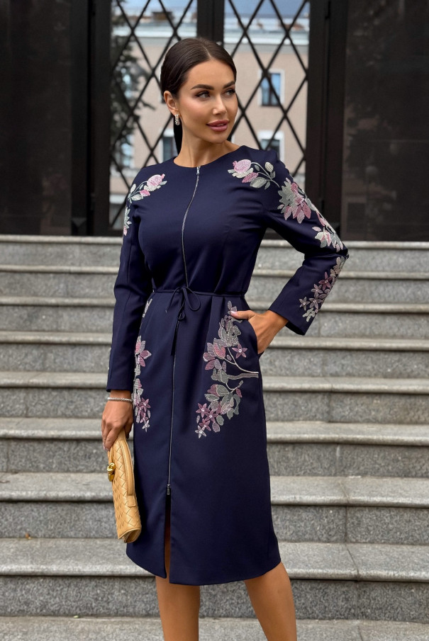 Синее женское платье с вышивкой URS / ЮРС