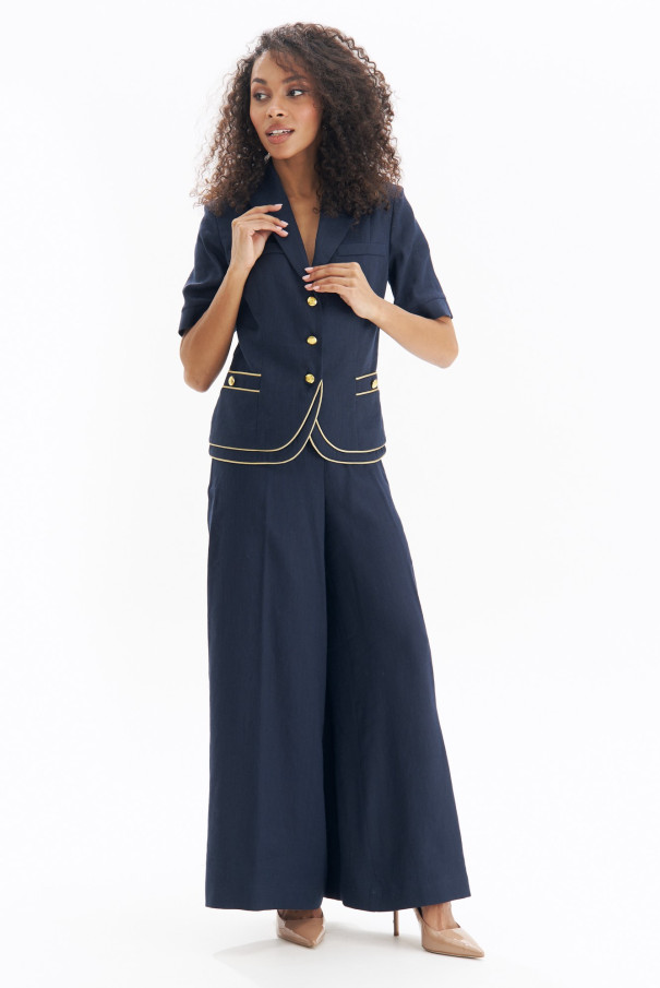 Синий льняной костюм с брюками URS / ЮРС