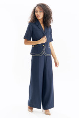 Синий льняной костюм с брюками URS / ЮРС