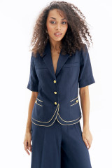 Синий льняной костюм с брюками URS / ЮРС
