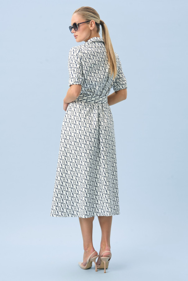 Хлопковое платье в морском стиле с поясом URS / ЮРС