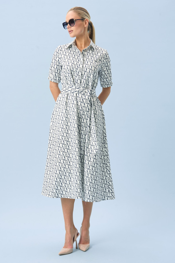 Хлопковое платье в морском стиле с поясом URS / ЮРС