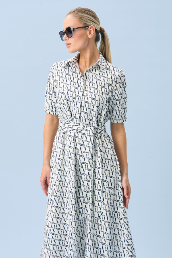 Хлопковое платье в морском стиле с поясом URS / ЮРС