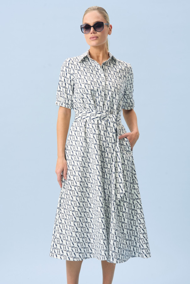 Хлопковое платье в морском стиле с поясом URS / ЮРС