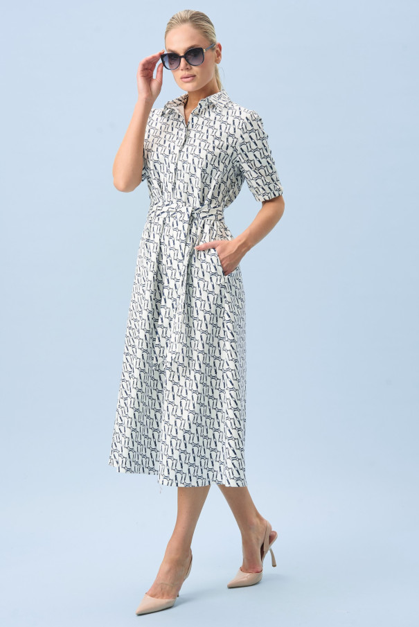 Хлопковое платье в морском стиле с поясом URS / ЮРС