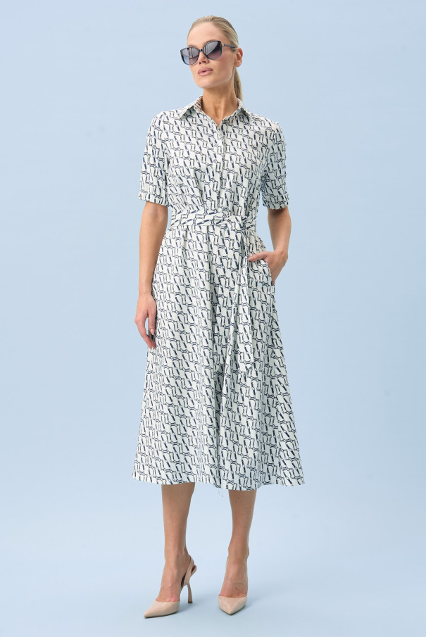 Хлопковое платье в морском стиле с поясом URS / ЮРС