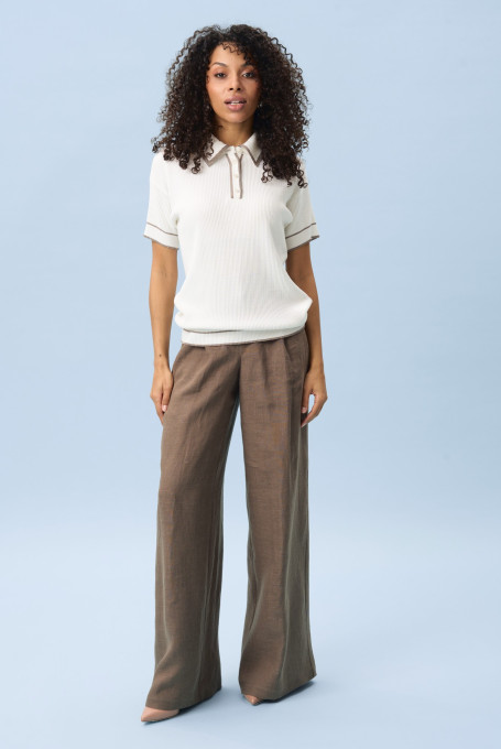 Белое вязаное поло с коротким рукавом 5002