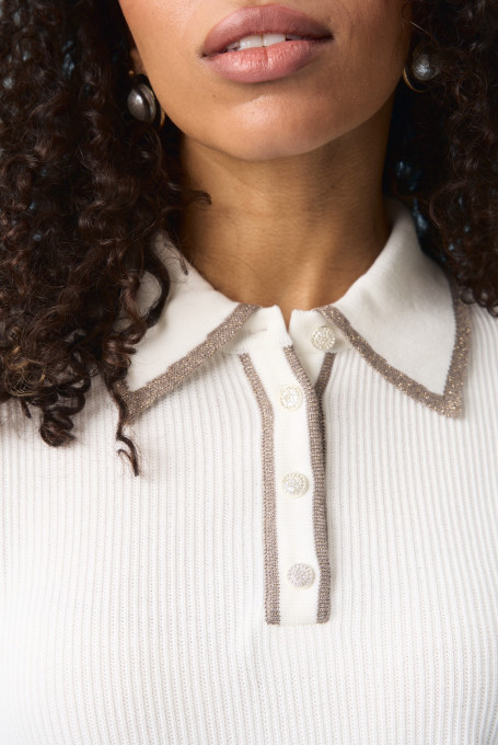 Белое вязаное поло с коротким рукавом 5002