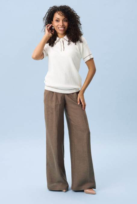 Белое вязаное поло с коротким рукавом 5002