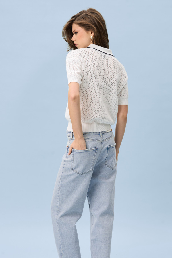 Джемпер поло женский ажурный белый URS ЮРС