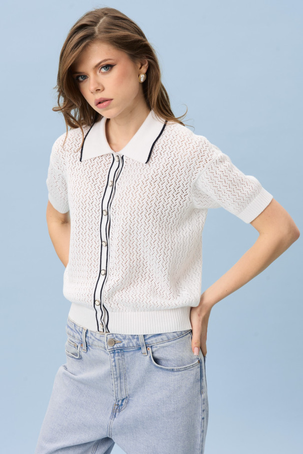 Джемпер поло женский ажурный белый URS ЮРС