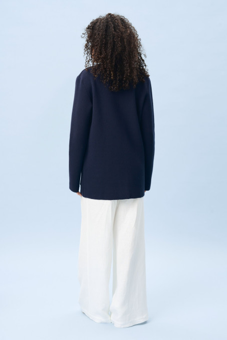 Синий удлиненный трикотажный жакет 5323