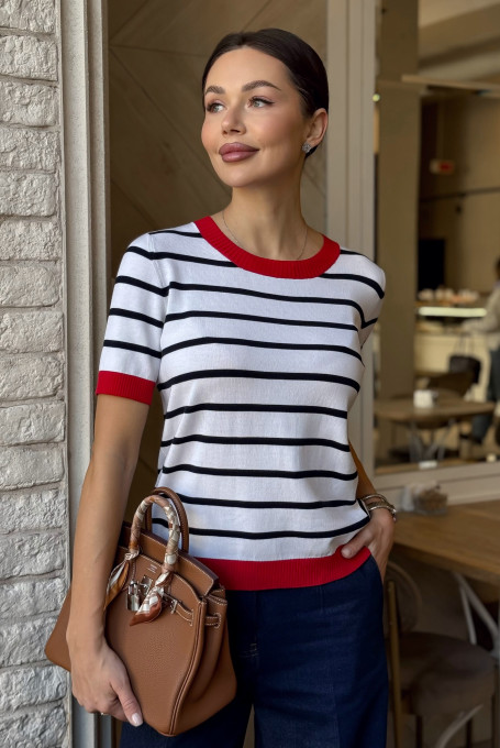 Джемпер женский в полоску с коротким рукавом 5331