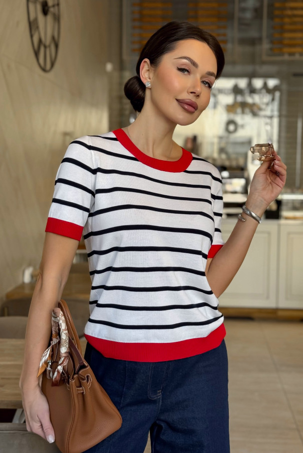 Джемпер в полоску женский с коротким рукавом URS ЮРС