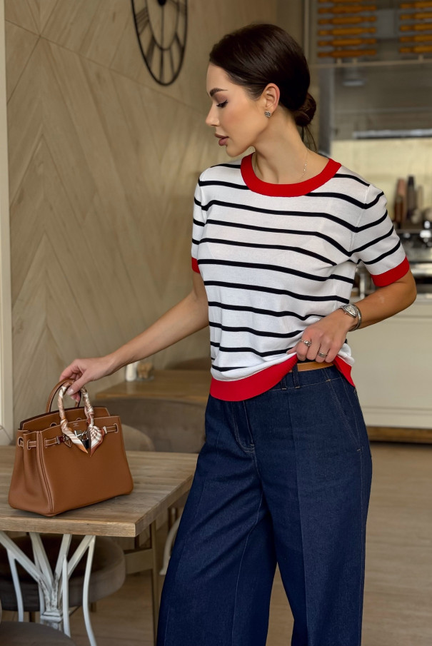 Джемпер в полоску женский с коротким рукавом URS ЮРС